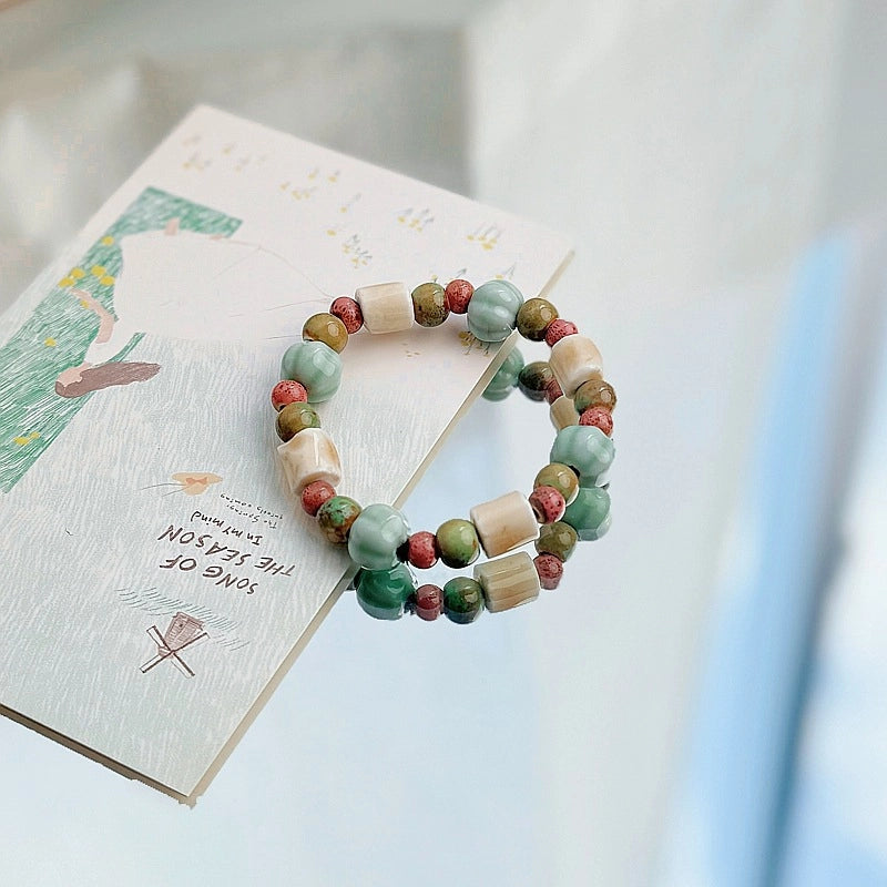 Jingdezhen Ceramic Bracelet New Color-free Women's Summer Student's Antique Beaded Bracelet Small Fresh And Popular