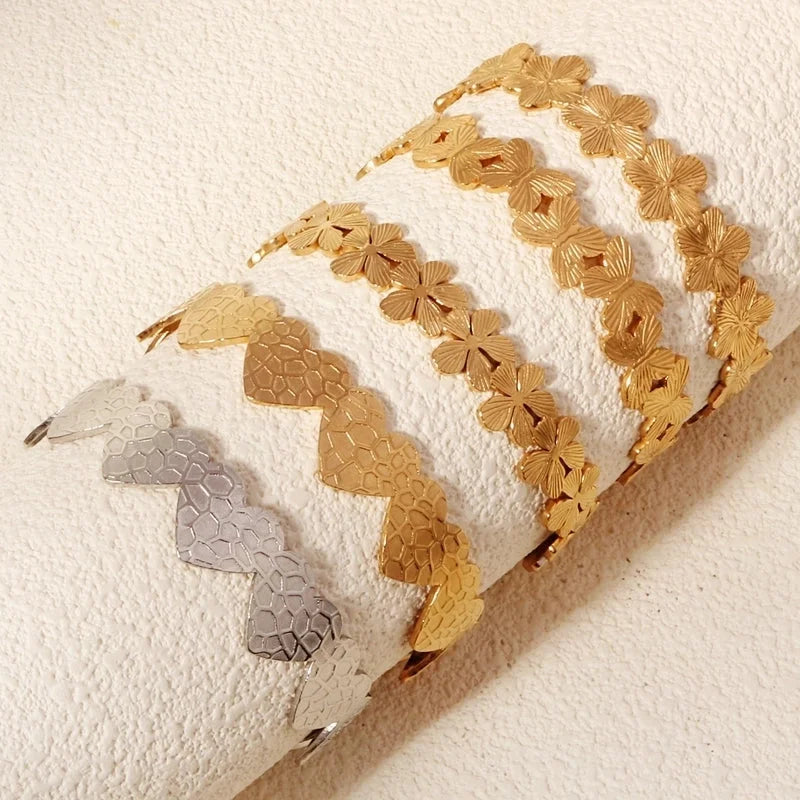 Modern Style Geometric Plant 304 Stainless Steel 18K Gold Plated Bangle In Bulk