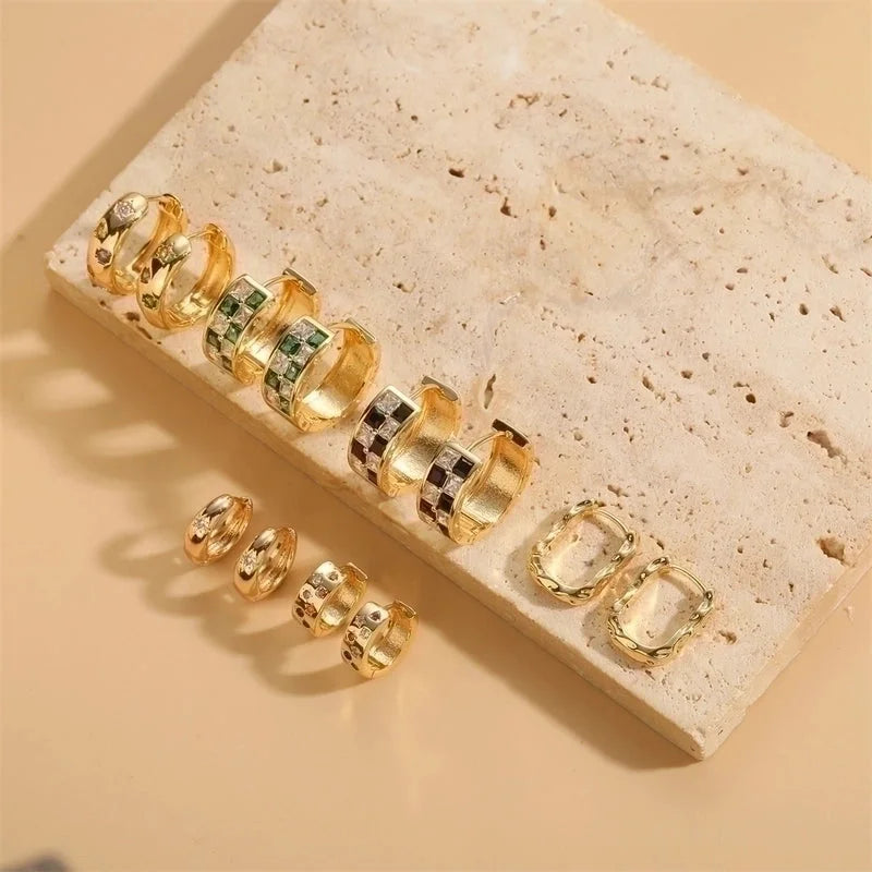 1 Pair Minimalist Round Copper Zircon 14k Gold Plated Hoop Earrings