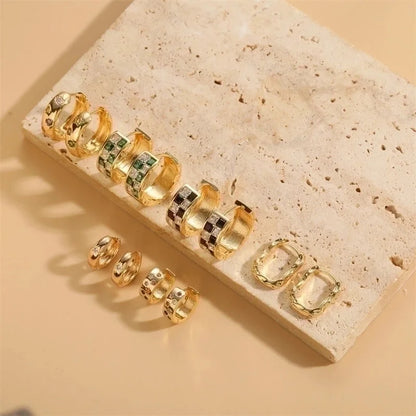 1 Pair Minimalist Round Copper Zircon 14k Gold Plated Hoop Earrings