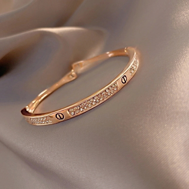 Minimalist Letter Solid Color Copper Zircon Bangle In Bulk