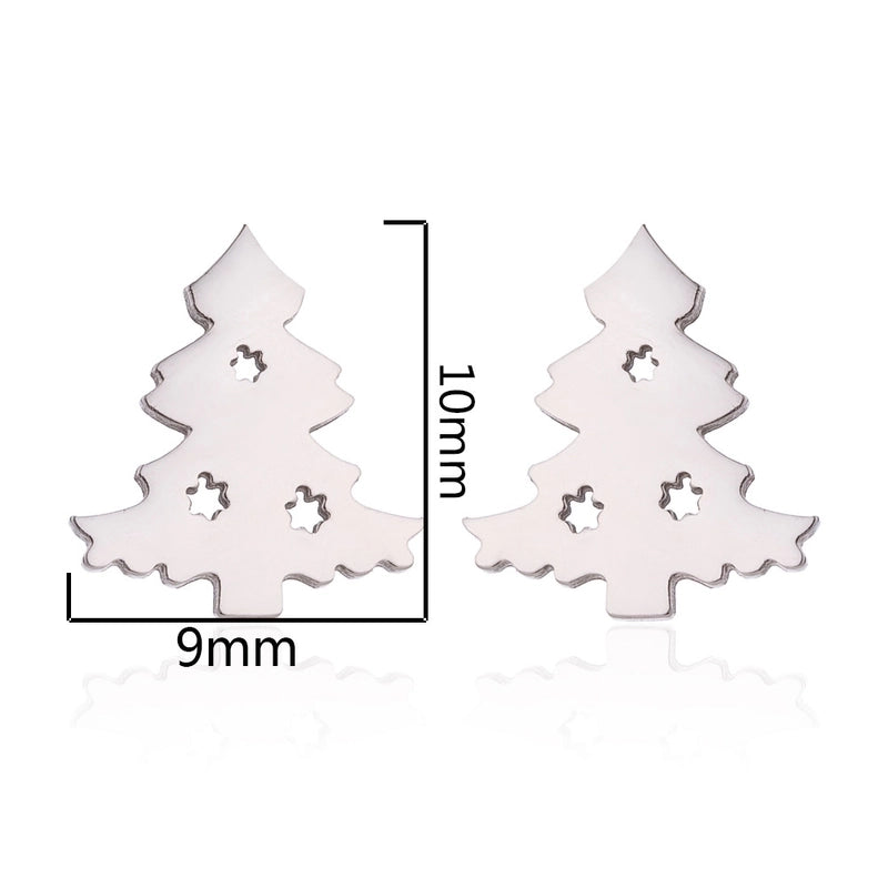 Minimalist Christmas Tree Heart Shape Elk Stainless Steel Plating Hollow Out Ear Studs 1 Pair