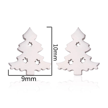 Minimalist Christmas Tree Heart Shape Elk Stainless Steel Plating Hollow Out Ear Studs 1 Pair