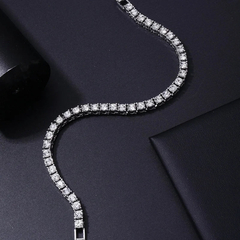 Copper Hip-Hop Inlay Round Zircon Bracelets Necklace