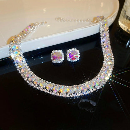 Explosions Zircon Diamond Geometric Necklace Earrings Suit Light Luxury Clavicle Chain High Sense Temperament Jewelry