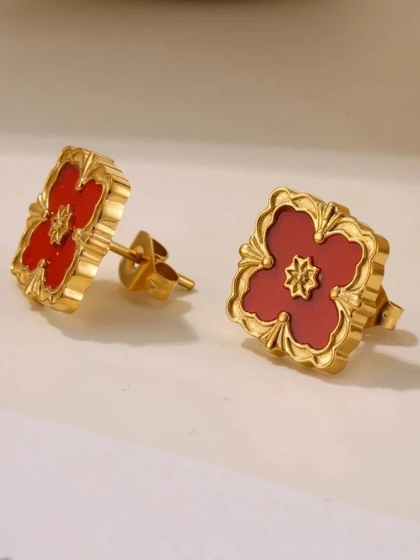 Elegant Square 304 Stainless Steel Shell 18K Gold Plated Plating Jewelry Set