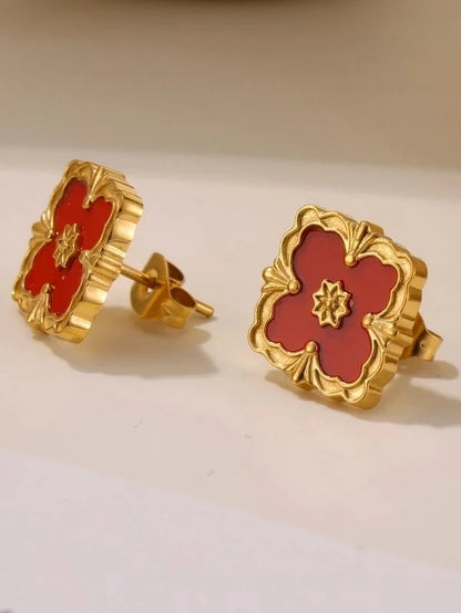 Elegant Square 304 Stainless Steel Shell 18K Gold Plated Plating Jewelry Set