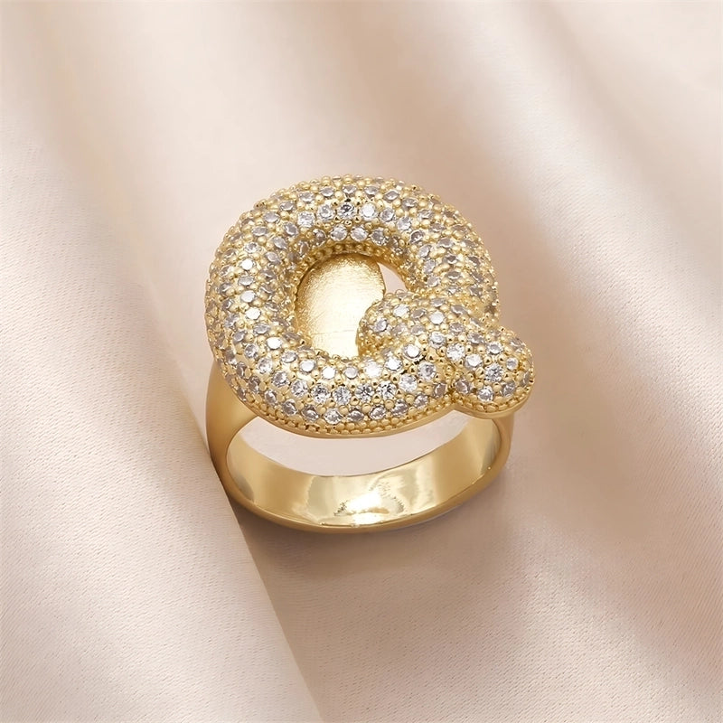 Copper Inlay Letter Zircon Open Rings
