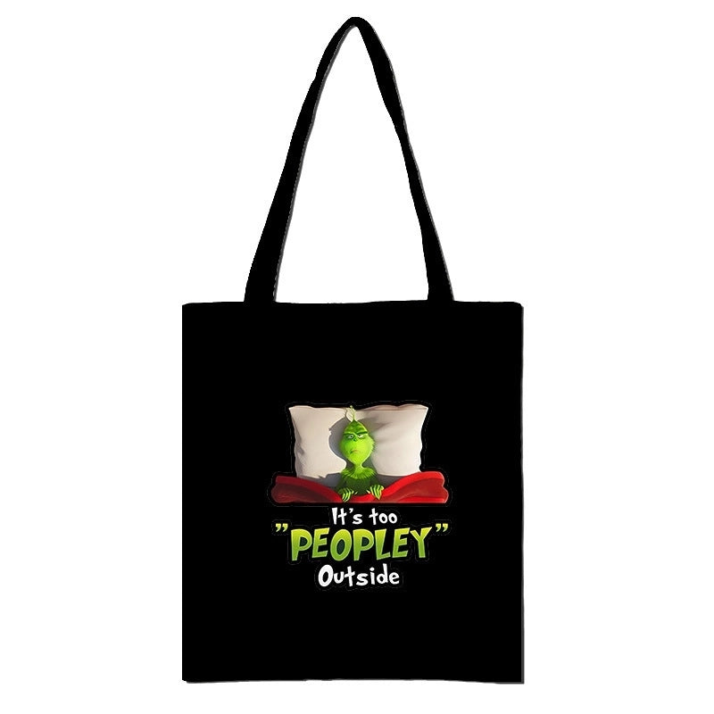 Christmas Peripheral Festival Handbag Canvas Bag Grinch Christmas Monster Green Fur Monster Printed Canvas Book Bag