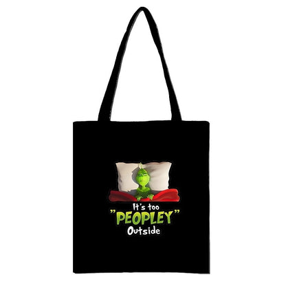 Christmas Peripheral Festival Handbag Canvas Bag Grinch Christmas Monster Green Fur Monster Printed Canvas Book Bag