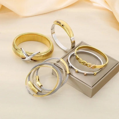 Vintage Style Geometric 304 Stainless Steel 18K Gold Plated Bangle In Bulk