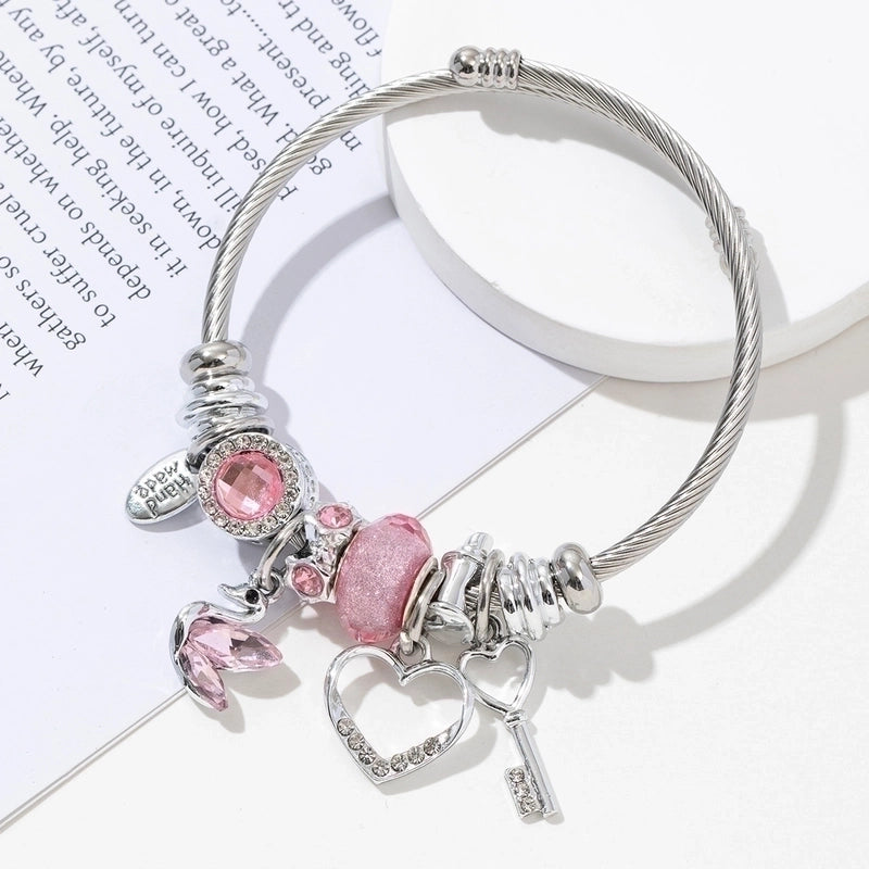 2 Pieces Elegant Lady Heart Shape Butterfly 304 Stainless Steel Alloy Bangle In Bulk