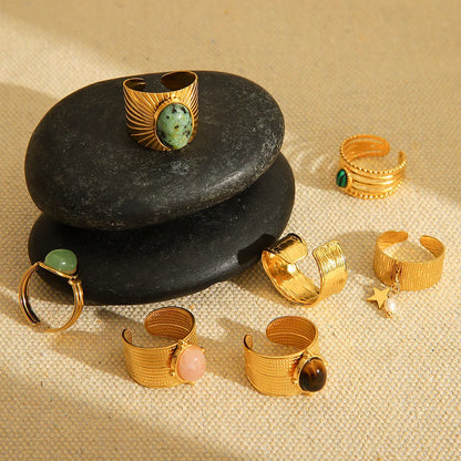 IG Style Open Ring Stripe Round Circle Geometric Stainless Steel Electroplating Rings