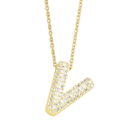 Copper Gold Plated Minimalist Letter Inlay Zircon Pendant Necklace