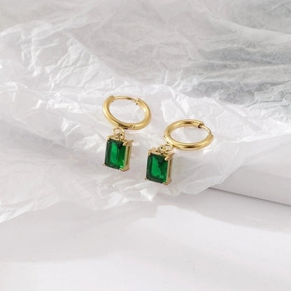 1 Pair Retro Round Square Inlay 304 Stainless Steel Zircon Gold Plated Drop Earrings