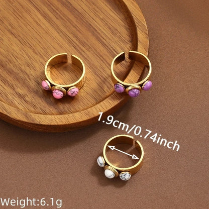 IG Style Elegant Classical Flower Chrysanthemum 304 Stainless Steel Imitation Pearl Opal Open Rings