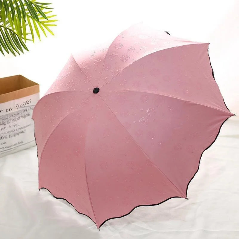 Water Flowering Umbrella Manufacturers Folding Advertising Gift Umbrellas Black Rubber Rain And Shine Dual-use Three-fold Sun Umbrella