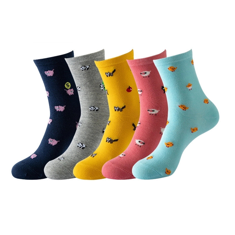 Women's Socks Fun Cat Socks Mid-length Socks Novelty Dog Animal Women's Socks Cotton Socks Cartoon Stockings Yama