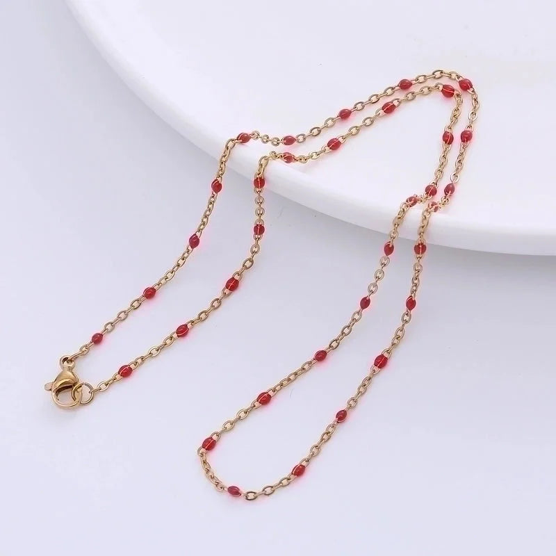 2 Pieces 304 Stainless Steel 18K Gold Plated Hawaiian Bohemian Epoxy Plating Geometric Necklace