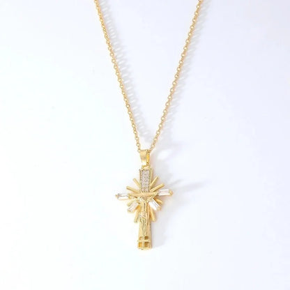 Hip-Hop Retro Cross 304 Stainless Steel Copper Plating Inlay K Gold Plated Zircon Pendant Necklace