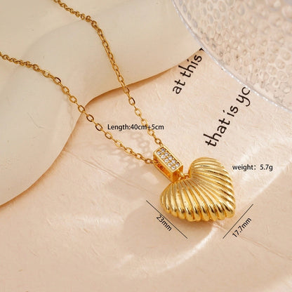 Minimalist Heart Shape 304 Stainless Steel Copper Zircon Gold Plated Plating Inlay Pendant Necklace