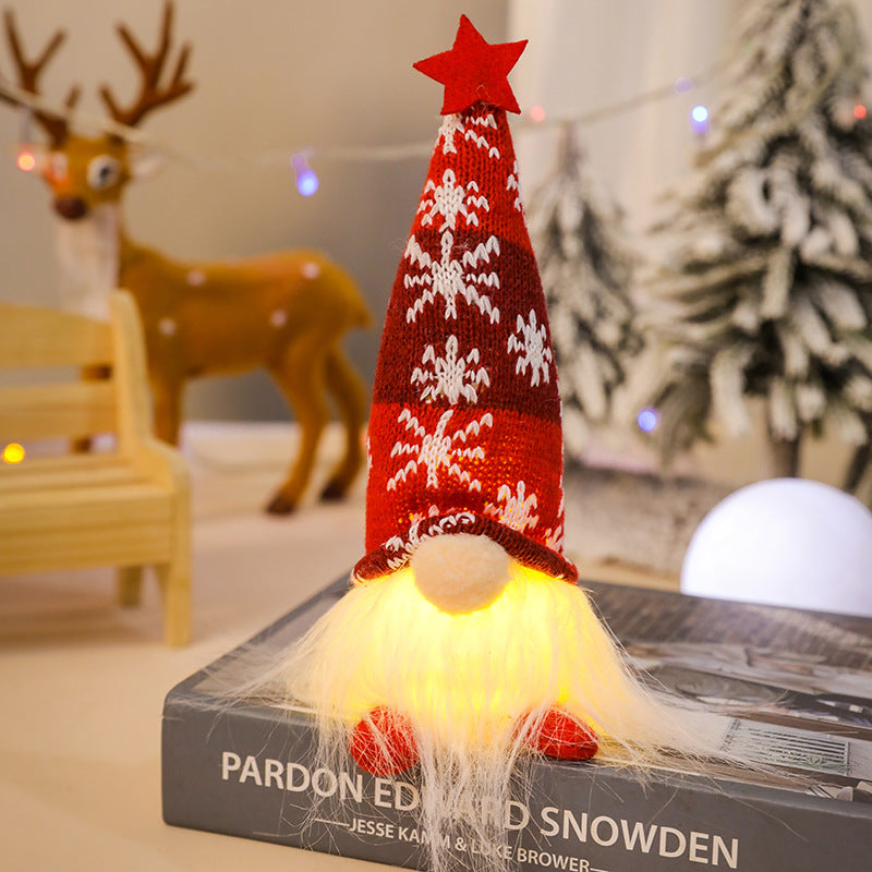 Christmas Faceless Doll Knitted Hat Glowing Forest Old Man Ornament Christmas Scene Decoration Prop