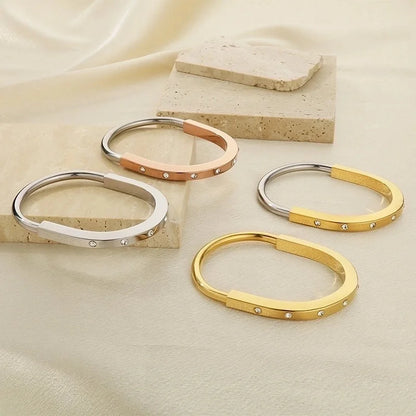 5 Pieces Minimalist Solid Color 304 Stainless Steel 18K Gold Plated Bangle In Bulk