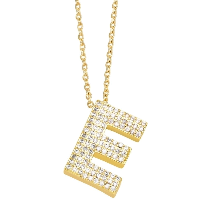 Copper Gold Plated Minimalist Letter Inlay Zircon Pendant Necklace