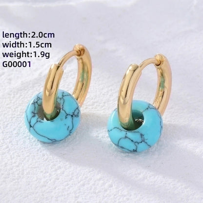 2 Pieces Retro Minimalist Round Plating 304 Stainless Steel Natural Stone Gold Plated Earrings