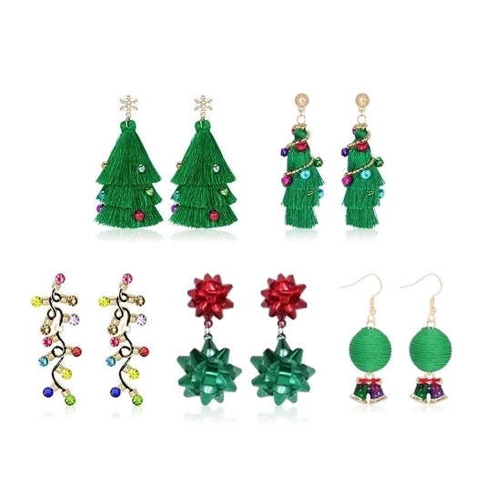 1 Pair Minimalist Christmas Tree Inlay Alloy Zircon Drop Earrings