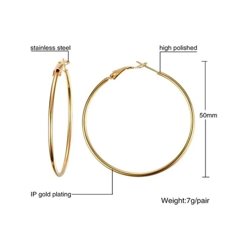 1 Pair Minimalist Geometric 304 Stainless Steel Gold Plated Hoop Earrings