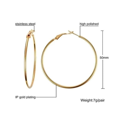 1 Pair Minimalist Geometric 304 Stainless Steel Gold Plated Hoop Earrings