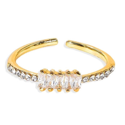 Geometric Silver Transparent Rhinestone Inlaid Series Open Copper Inlaid Zirconium Ring