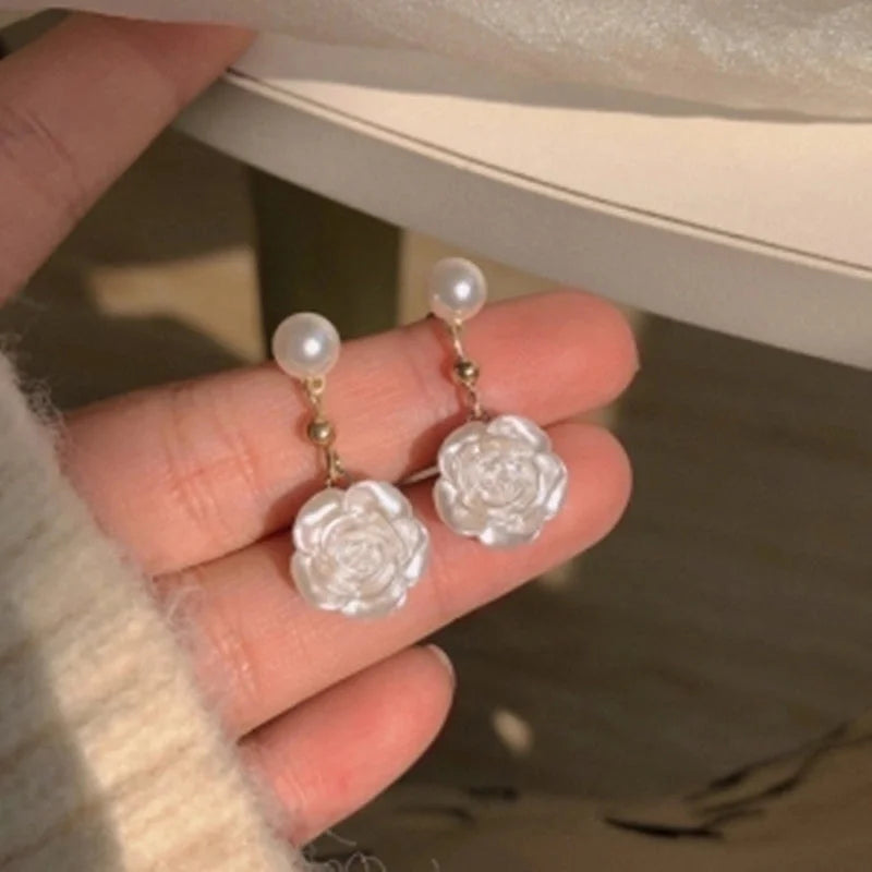 3 Pieces Sweet Heart Shape Rose Flower Inlay Imitation Pearl Alloy Rhinestones Earrings