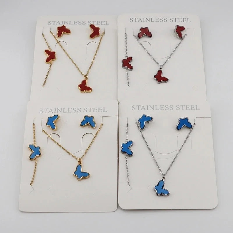 3 Pieces Casual Sweet Classic Style Butterfly 304 Stainless Steel Gold Plated Bracelets Earrings Necklace