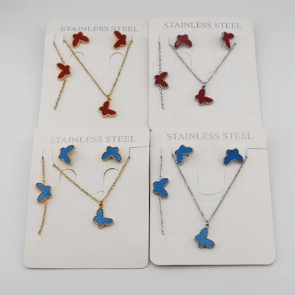 3 Pieces Casual Sweet Classic Style Butterfly 304 Stainless Steel Gold Plated Bracelets Earrings Necklace