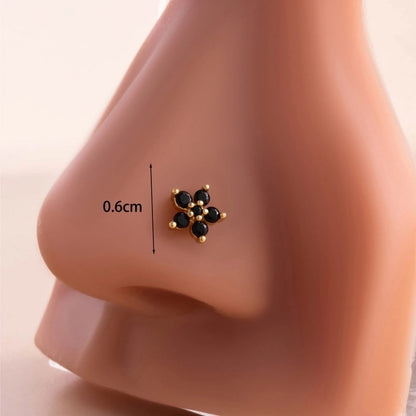 1 Piece Nose Rings & Studs Casual Sweet Korean Style Flower 316L Stainless Steel Copper Inlay Zircon Nose Rings & Studs