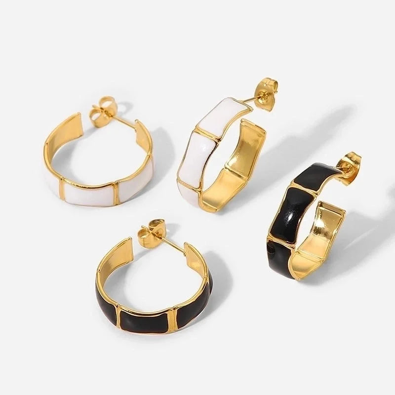 1 Pair Classic Style C Shape Enamel Plating 304 Stainless Steel 18K Gold Plated Ear Studs