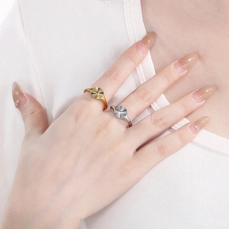Basic Minimalist Classic Style Geometric 304 Stainless Steel 18K Gold Plated Rings