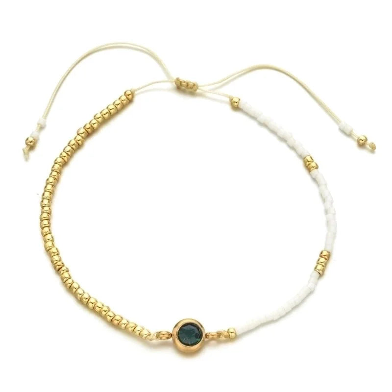 Casual Minimalist Round Stainless Steel Seed Bead Rope Beaded Inlay Zircon Bracelets