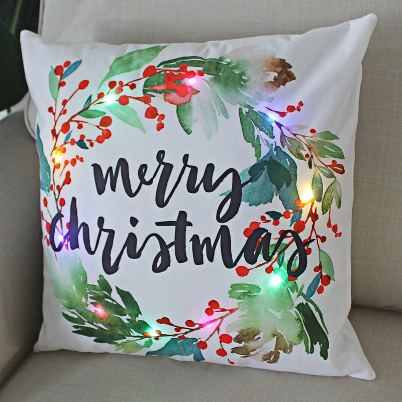 New Lights Christmas Luminous Pillow LED Lights Pillow Festive Wreath Short Plush Pillowcase