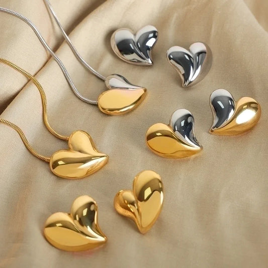 Elegant Minimalist Heart Shape Titanium Steel 18K Gold Plated Plating Earrings Necklace
