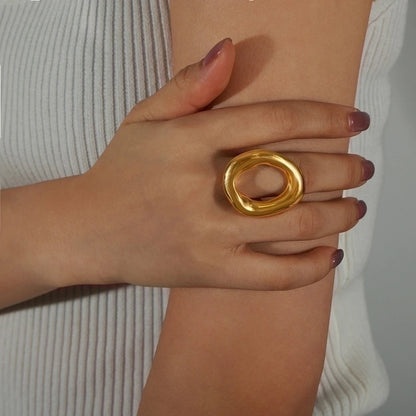 Casual Minimalist Commute Solid Color Titanium Steel 18K Gold Plated Plating Hollow Out Rings