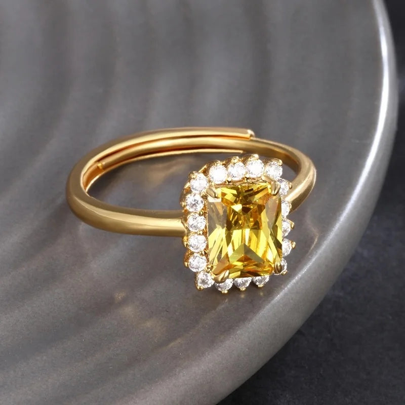 6 Pieces Elegant XUPING Square Copper Artificial Gemstones 18K Gold Plated Inlay Open Rings