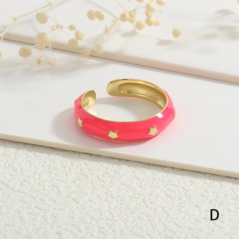 Copper 18K Gold Plated Enamel Star Open Rings
