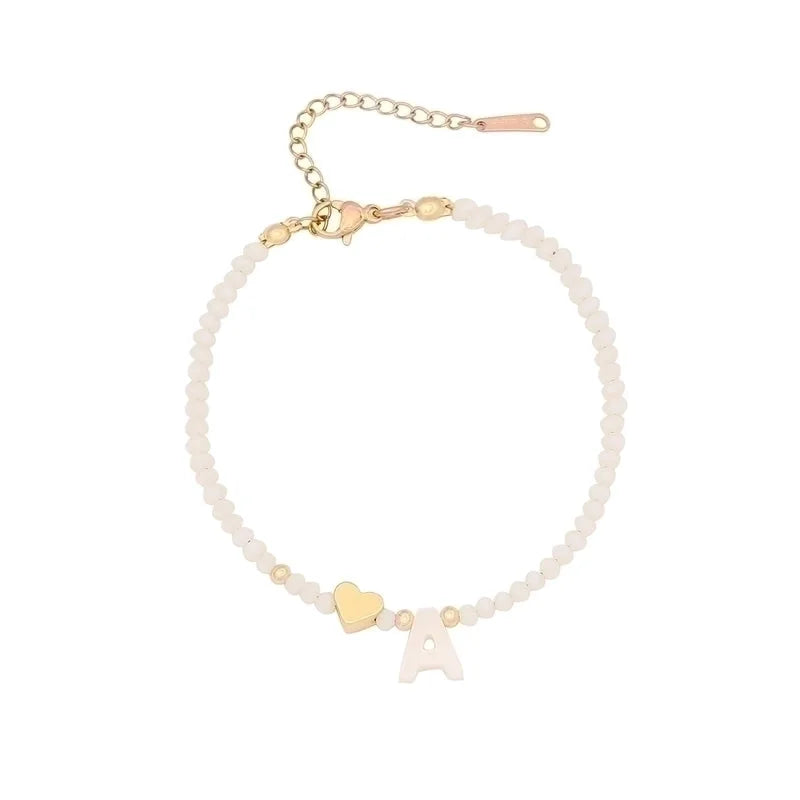 Sweet Commute Letter Heart Shape Stainless Steel Artificial Crystal Shell 18K Gold Plated Bracelets In Bulk