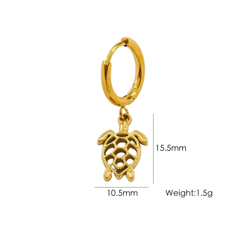 3 Pieces Beach Tortoise Starfish Shell Plating 304 Stainless Steel 14K Gold Plated Earrings