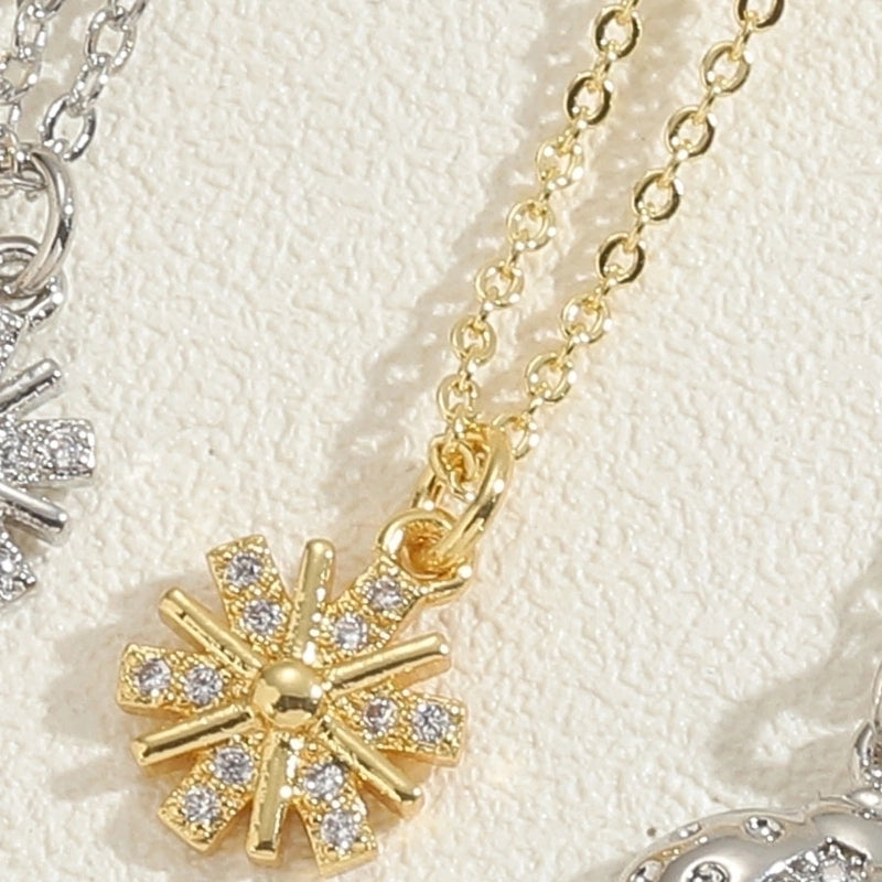 Cute Minimalist Beetles Bee Snowflake Copper 14k Gold Plated White Gold Plated Zircon Pendant Necklace In Bulk