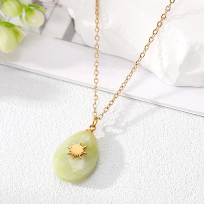 3 Pieces Minimalist Cross Water Droplets Lightning Stainless Steel Natural Stone Plating Pendant Necklace