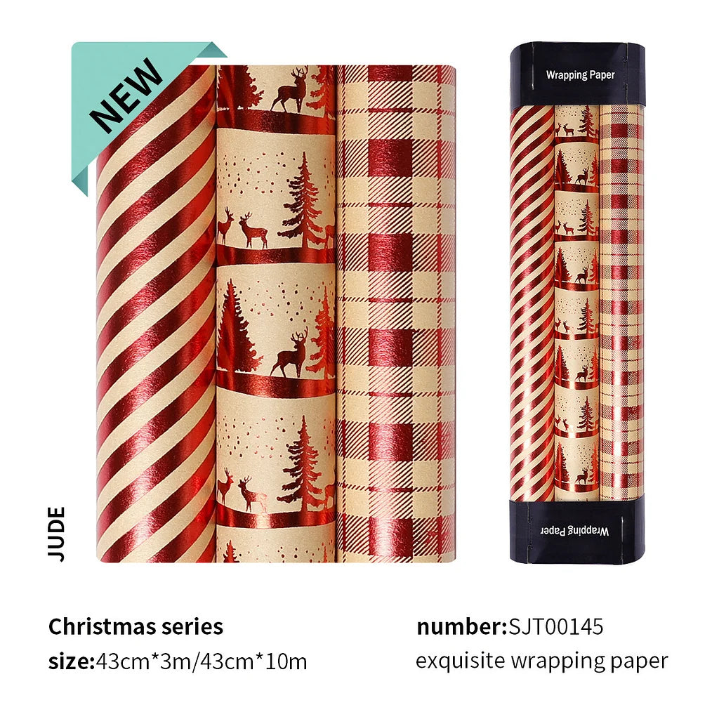 Kraft Paper Red Hot Stamping Christmas Gift Wrapping Paper Book Wrapping Paper